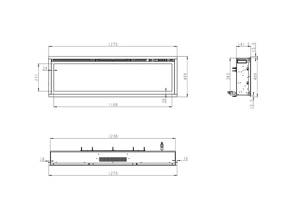 Elektrische haard wandhaard voor CHICAGO130 L127 x D14 x H45