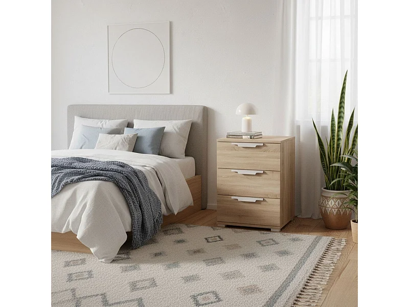 Mesita de noche Naka 3 cajones natural 61x46x42 cm