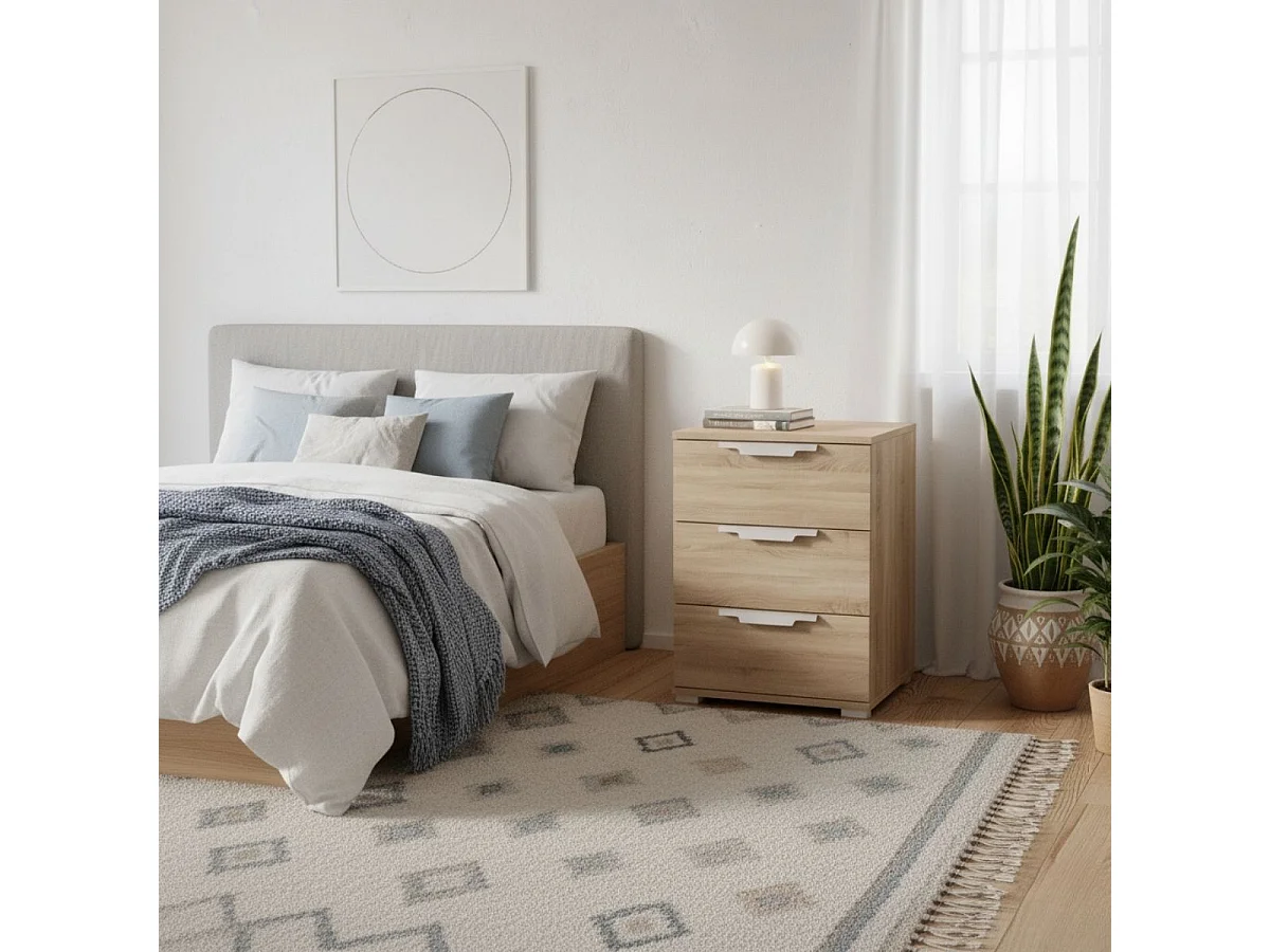 Mesita de noche Naka 3 cajones natural 61x46x42 cm