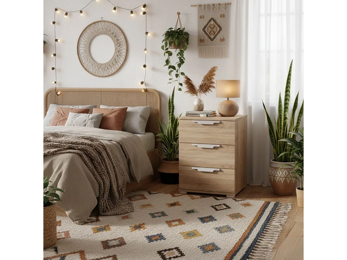 Mesita de noche Naka 3 cajones natural 61x46x42 cm