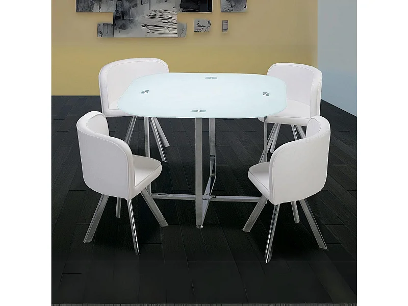 Conjunto mesa comedor fija + 4 sillas Teca blanco
