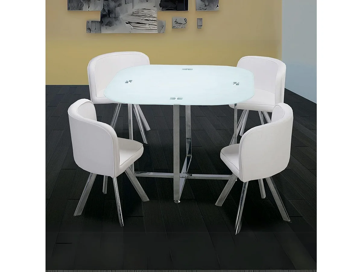 Conjunto mesa comedor fija + 4 sillas Teca blanco