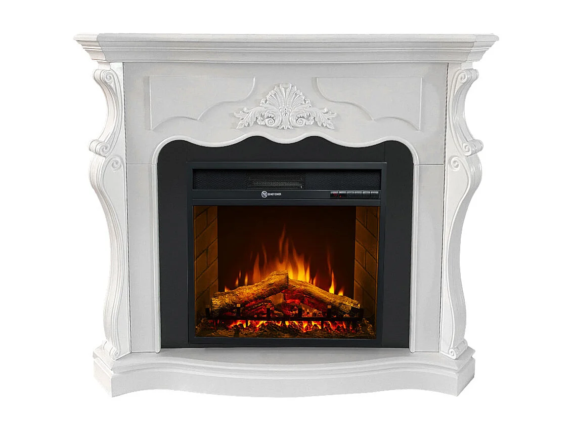 Cheminée électrique au sol PARIGI en bois blanc L123xP39xH100