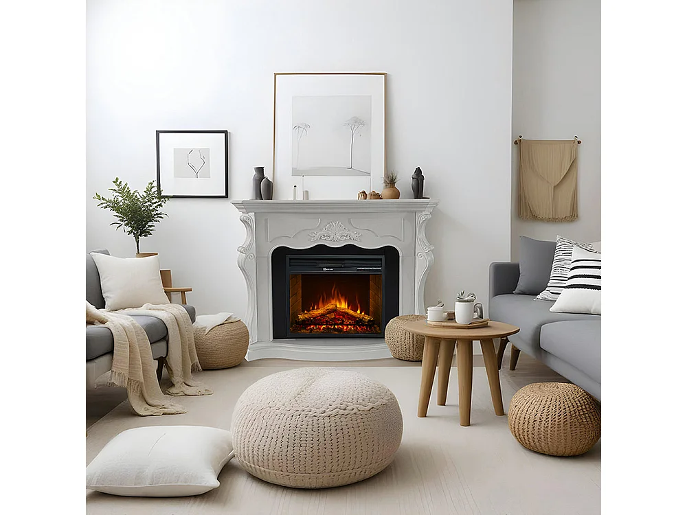 Cheminée électrique au sol PARIGI en bois blanc L123xP39xH100