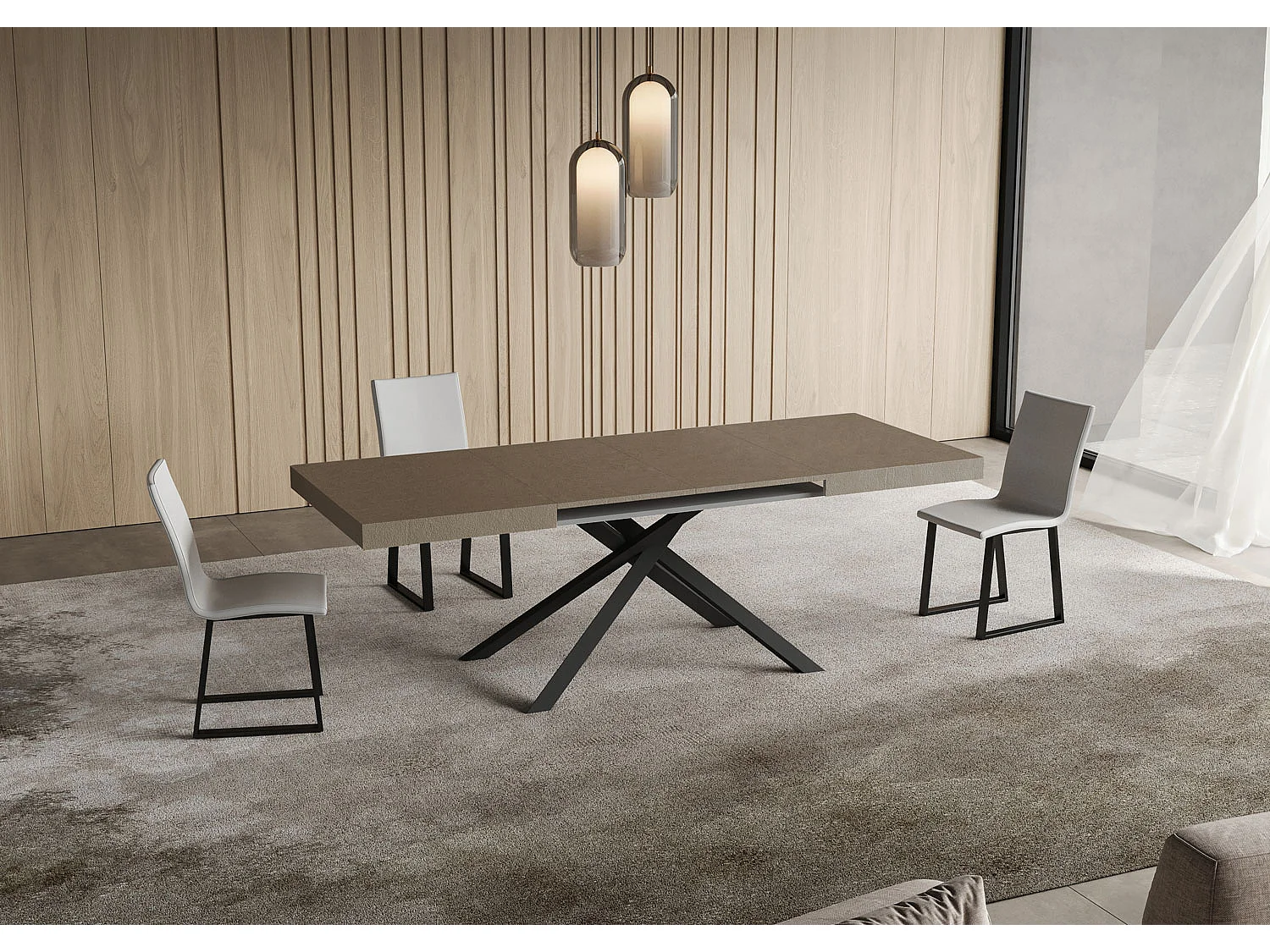 Niket duegråt udtræksbord 120/224x90 cm med antracitgrå ben