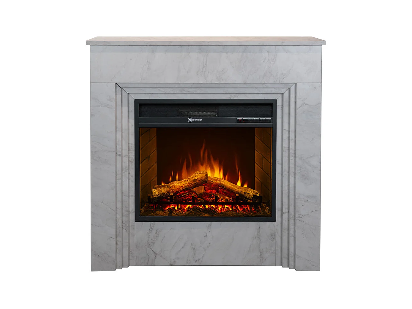 Camino elettrico caminetto da terra BELLINI in legno effetto Marmo Bianco Made in Italy L96 x P35 x H96