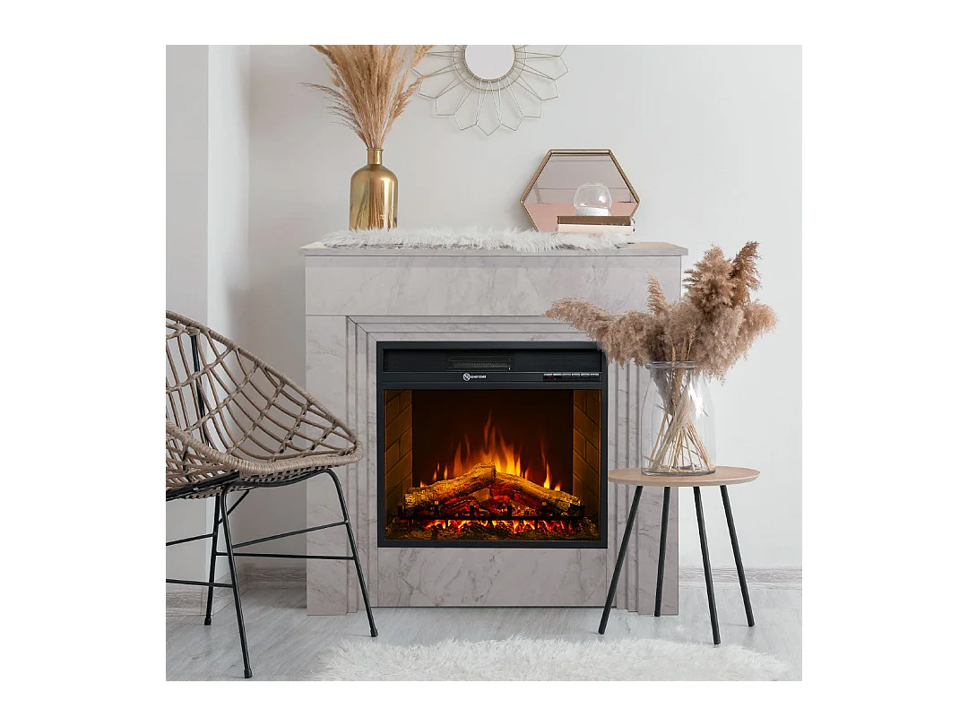 Camino elettrico caminetto da terra BELLINI in legno effetto Marmo Bianco Made in Italy L96 x P35 x H96