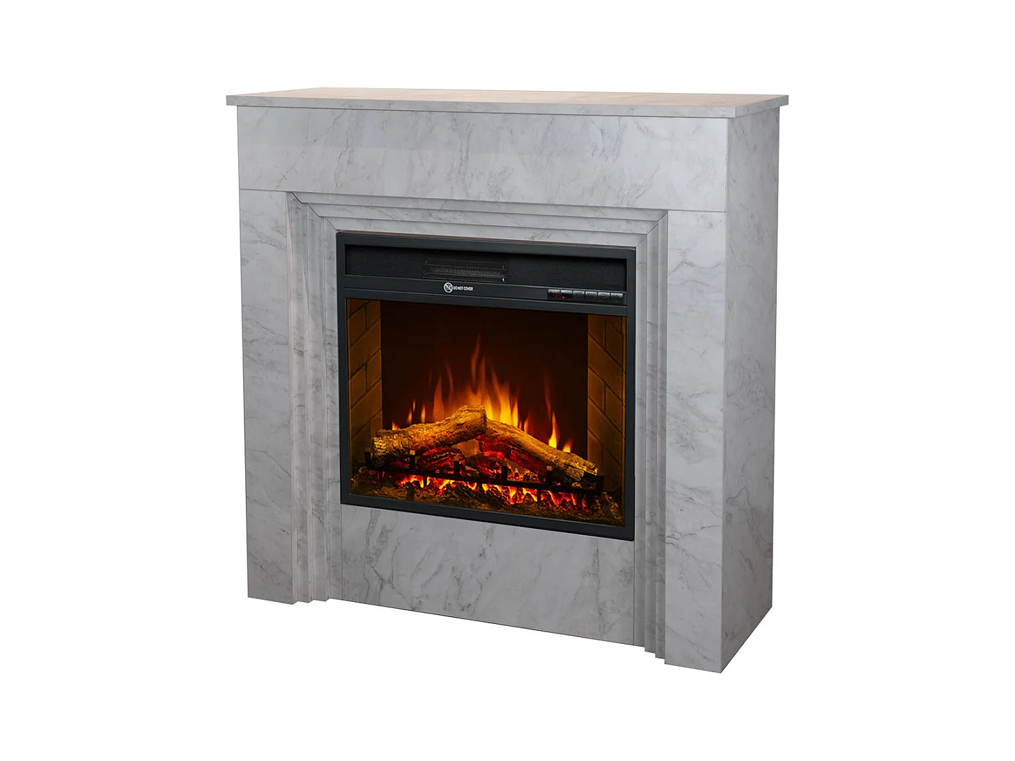 Camino elettrico caminetto da terra BELLINI in legno effetto Marmo Bianco Made in Italy L96 x P35 x H96