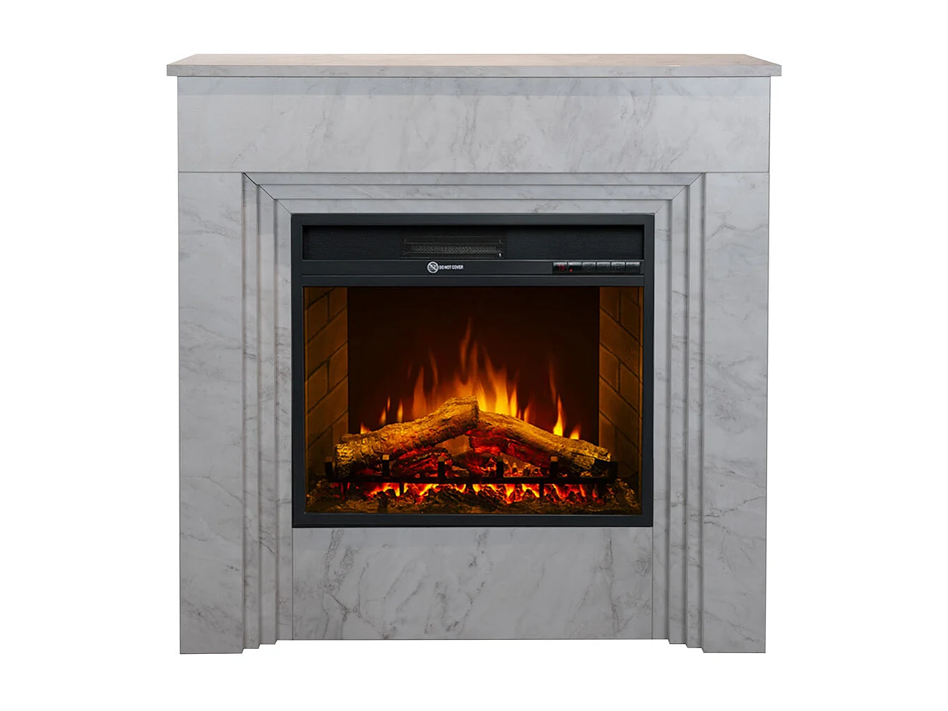 Cheminée électrique BELLINI, cheminée sur pied en bois effet marbre blanc, fabriquée en Italie, L96 x P35 x H96