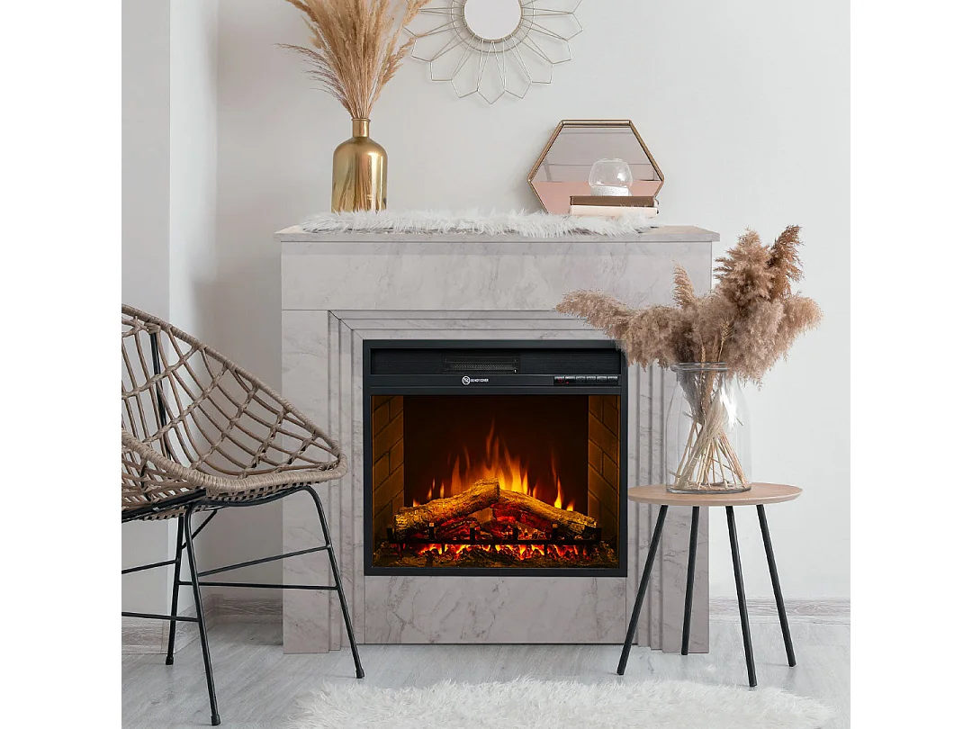 Lareira elétrica BELLINI, lareira de chão em madeira com efeito mármore branco, Fabricado na Itália, C96 x P35 x A96