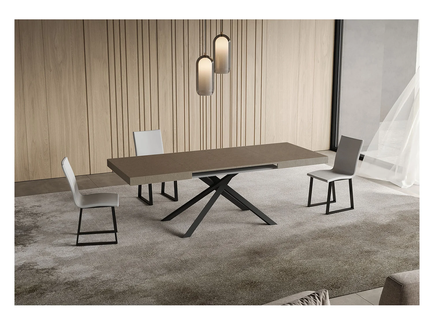 Stół rozkładany Niket w kolorze gołębiej szarości 140/400x90 cm z nogami w kolorze antracytowym