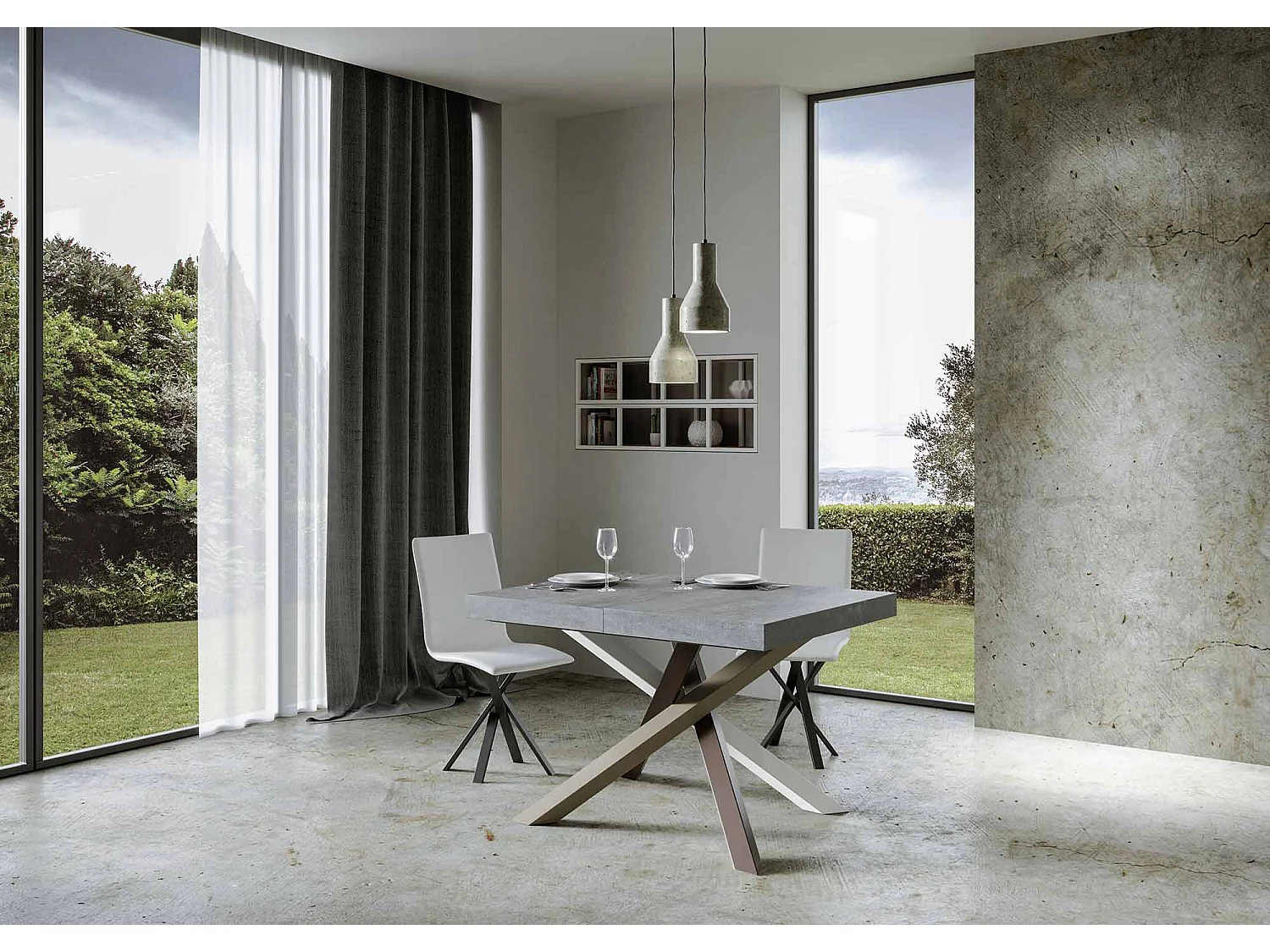 Udtræksbord 120/380x90 cm Volantis Premium betonben flerfarvet 4/C