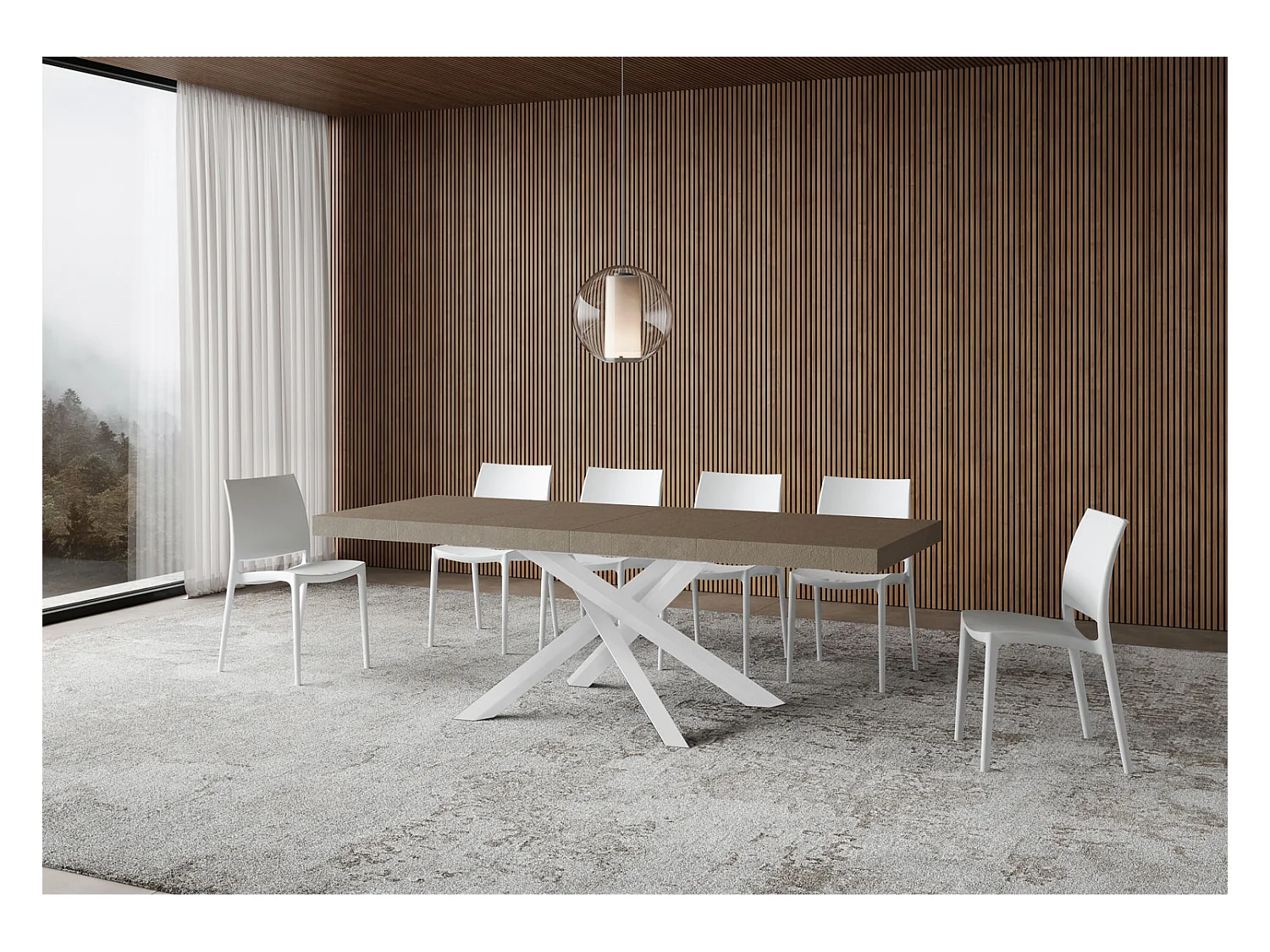 Volantis Premium taubengrauer Ausziehtisch 120/224x90 cm mit weißen Beinen