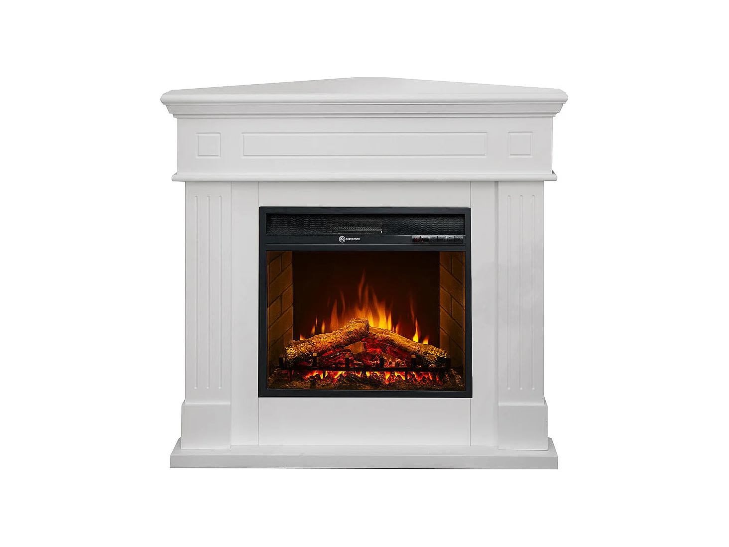 FORD, weißer elektrischer Eckkamin, bodenstehend, L110 x T63 x H102