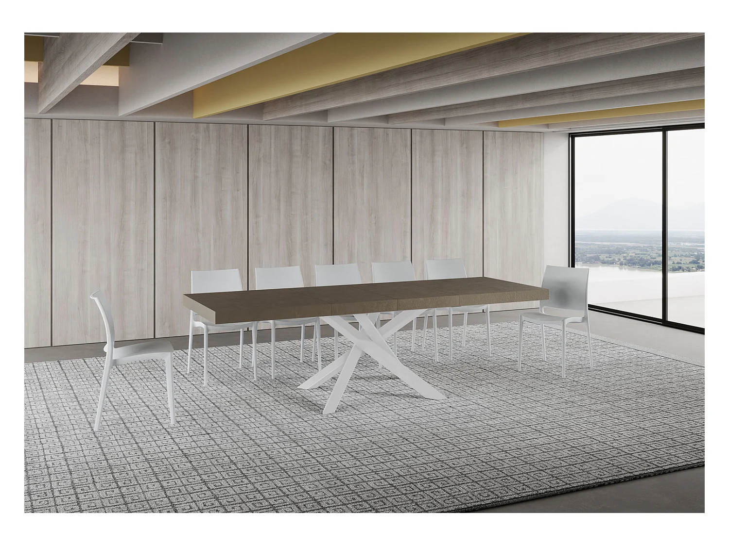 Tavolo allungabile 160/264x90 cm Volantis Premium tortora gambe bianche