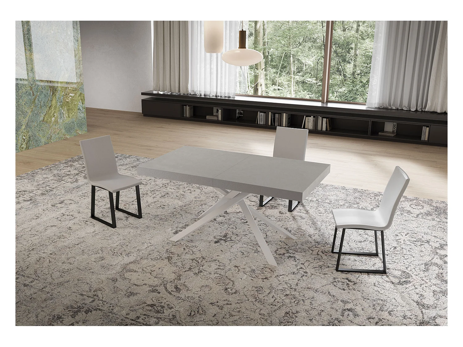 Niket Kaschmir-Ausziehtisch 160/244x80 cm mit weißen Beinen