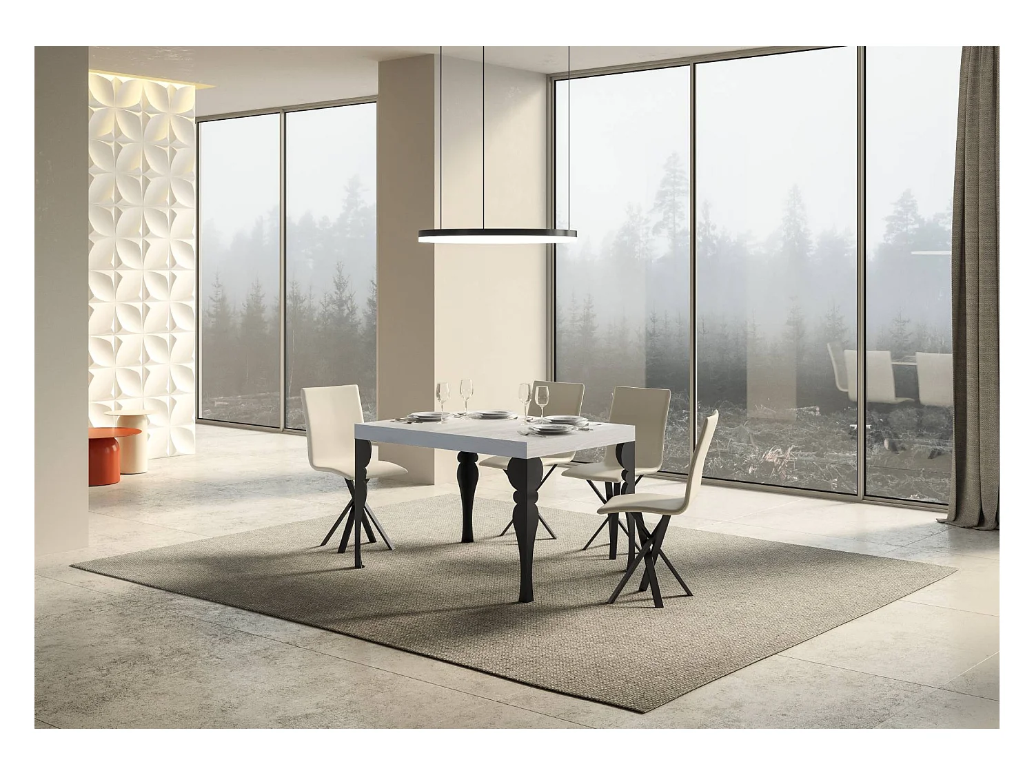 Tavolo allungabile 120/380x90 cm Paxon bianco frassino gambe antracite