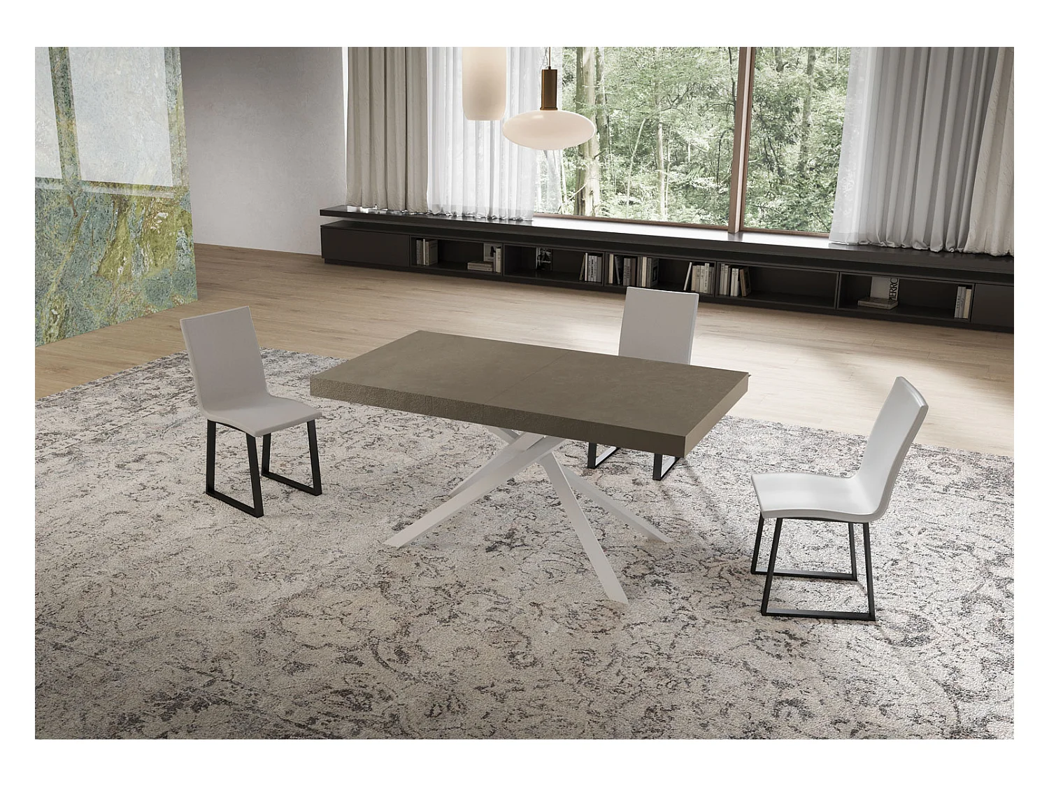 Stół rozkładany Niket gołębioszary 160/264x90 cm z białymi nogami