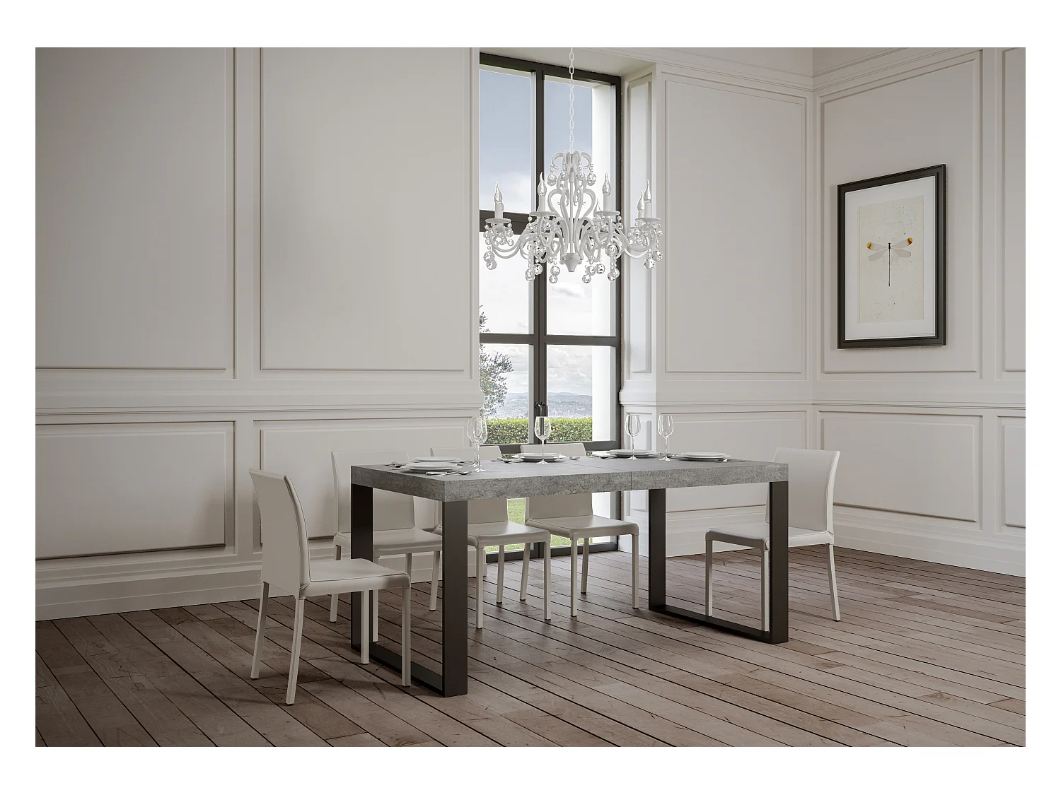 Table extensible 120/380x90 cm Tecno Premium béton avec pieds anthracite