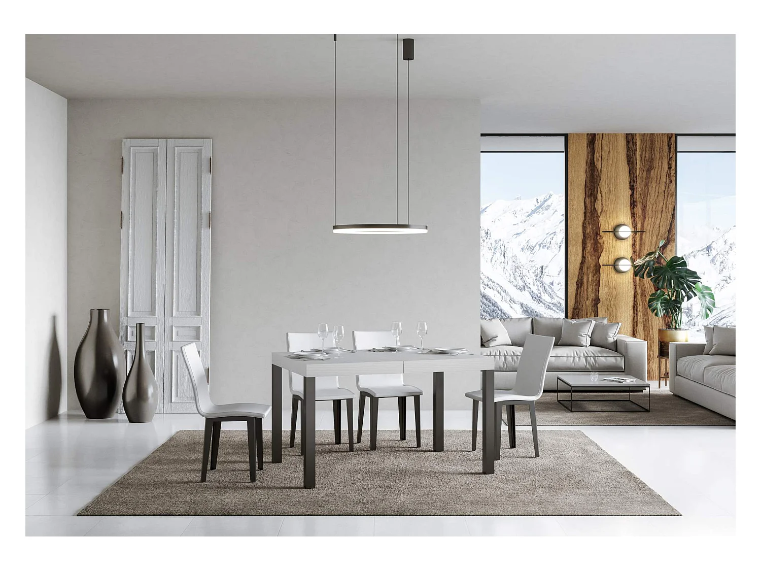 Table extensible Everyday Premium 120/380x90 cm, frêne blanc, pieds anthracite