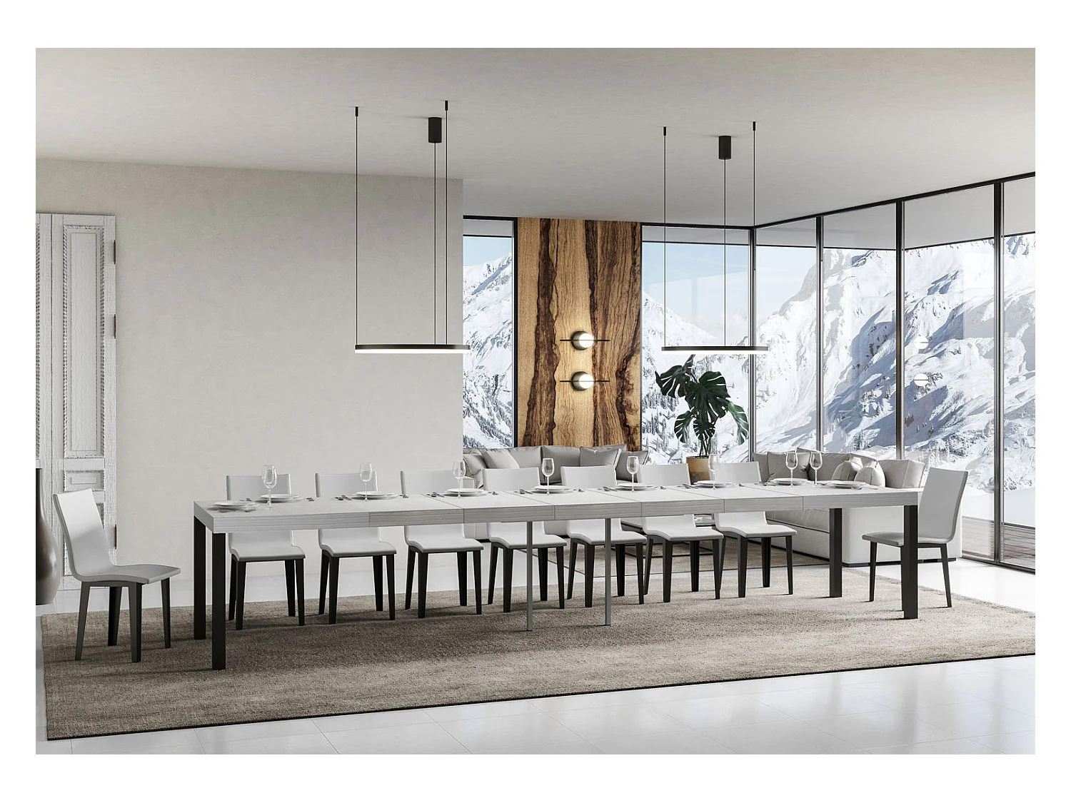 Table extensible Everyday Premium 120/380x90 cm, frêne blanc, pieds anthracite