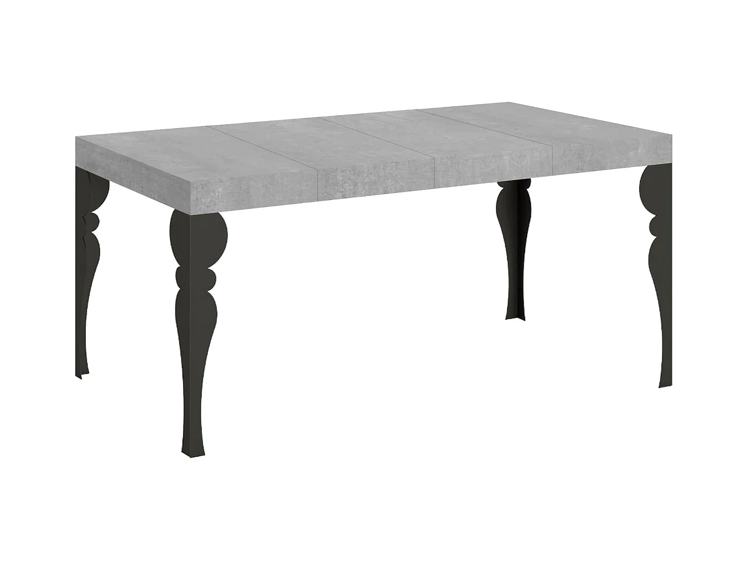 Ausziehbarer Tisch Paxon Premium 120/380x90 cm mit anthrazitfarbenen Beinen.