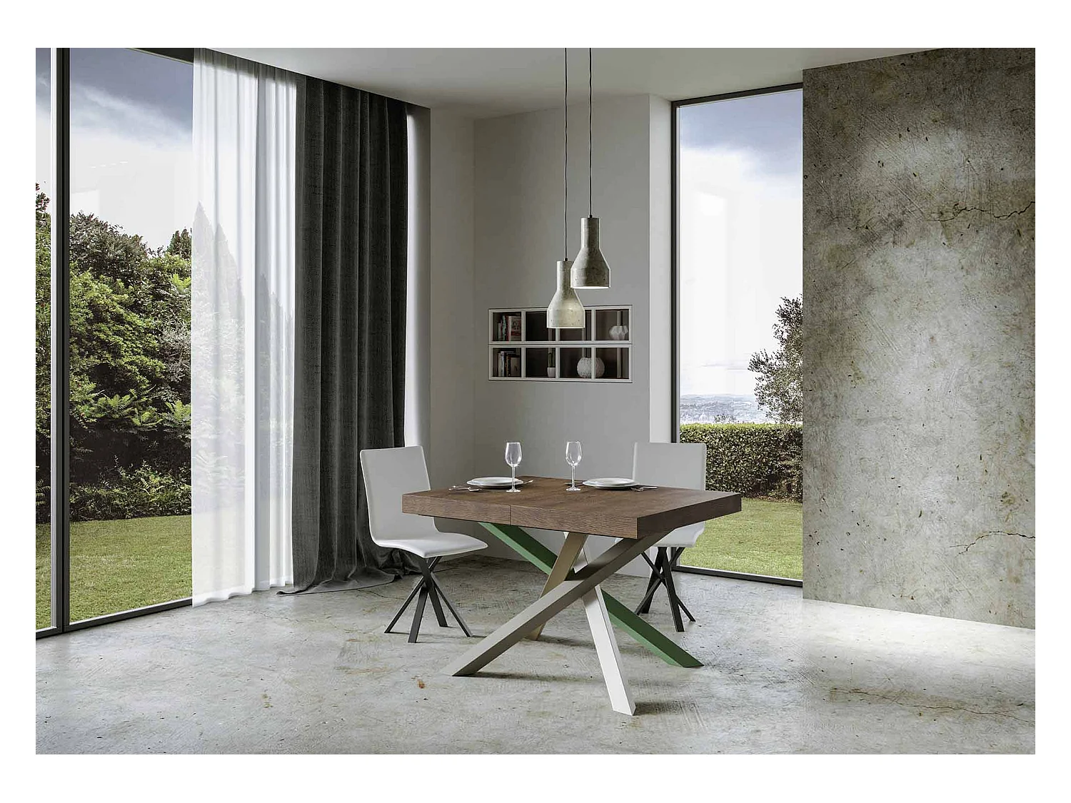 Tavolo allungabile 120/380x90 cm Volantis noce gambe multicolore 4/A