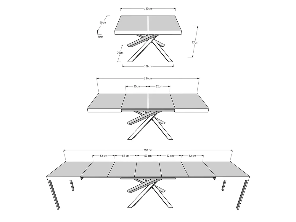 Uitschuifbare tafel 120/380x90 cm Volantis notenhouten poten 4/A