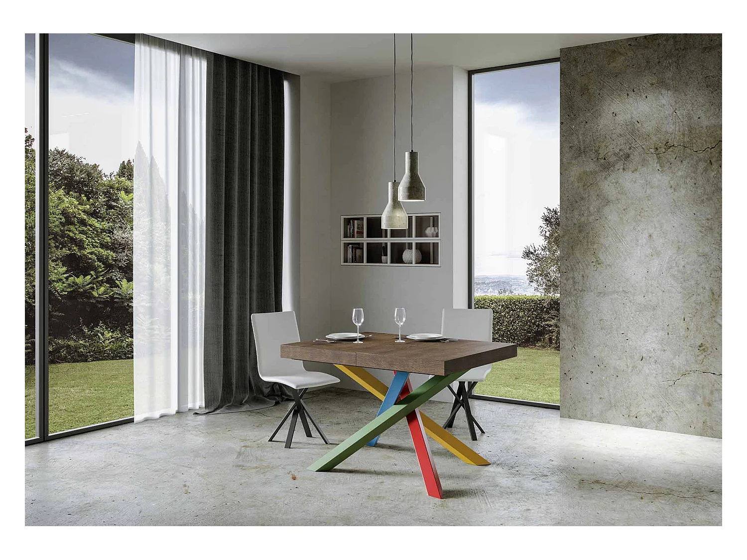 Ausziehtisch 120/380x90 cm Volantis Premium Walnuss mehrfarbig Beine 4/B