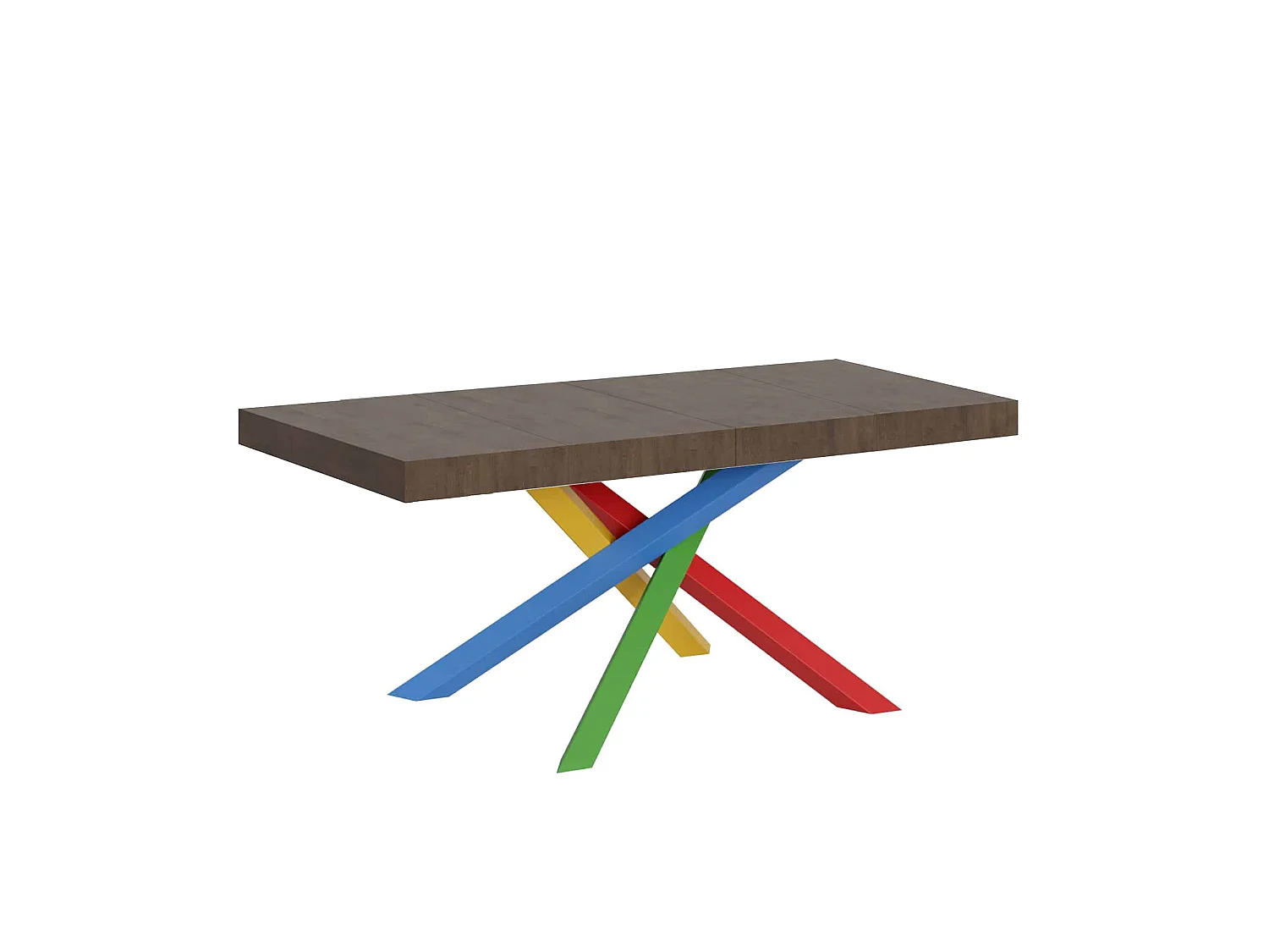 Mesa extensível 120/380x90 cm Volantis Premium nogueira pernas multicoloridas 4/B