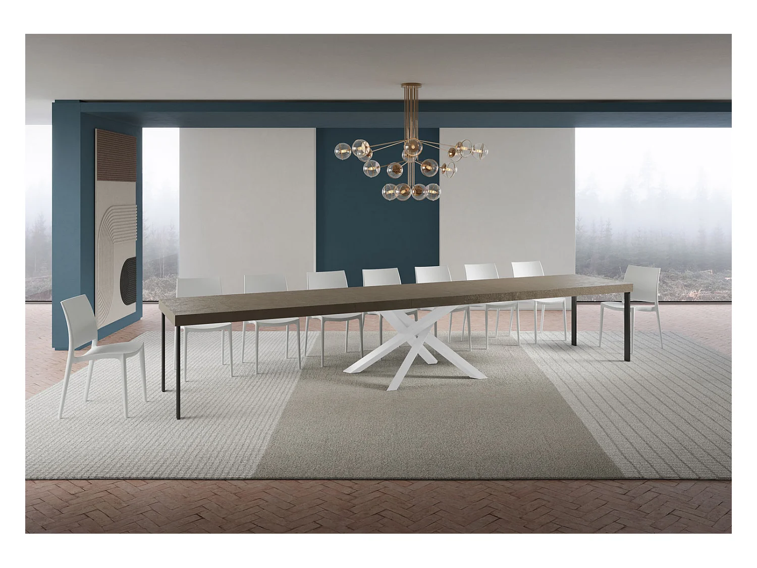 Tavolo allungabile 180/440x90 cm Volantis Premium tortora gambe bianche