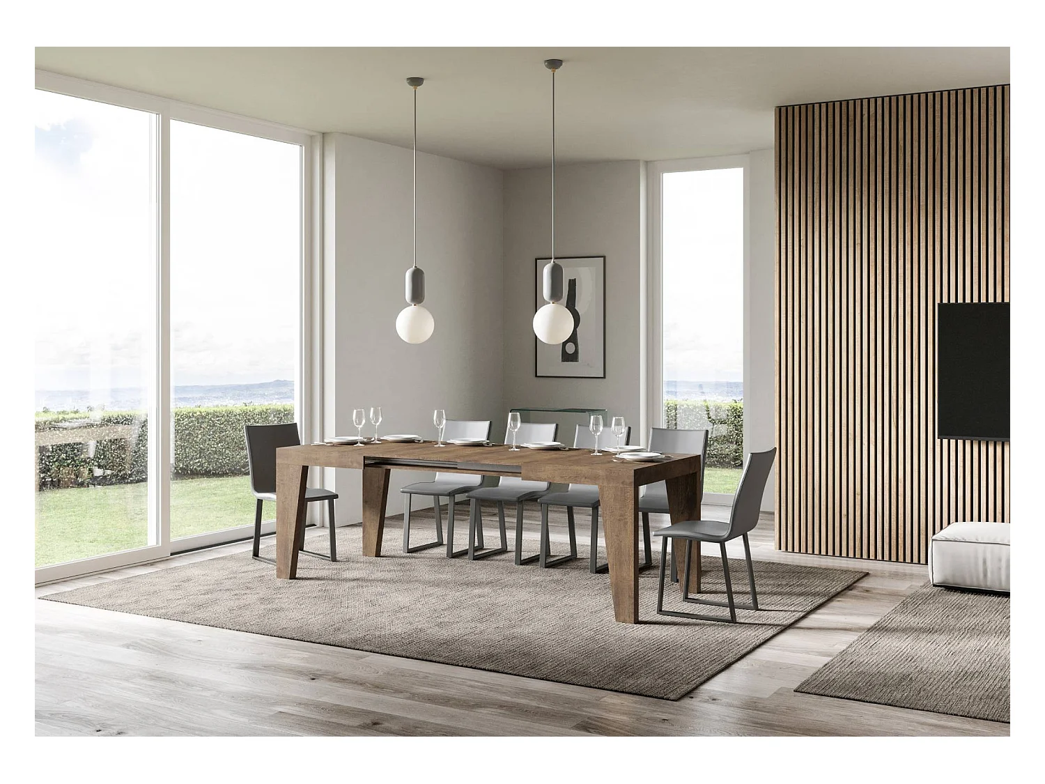 Uitschuifbare tafel 120/380x90 cm Naxy notenhout