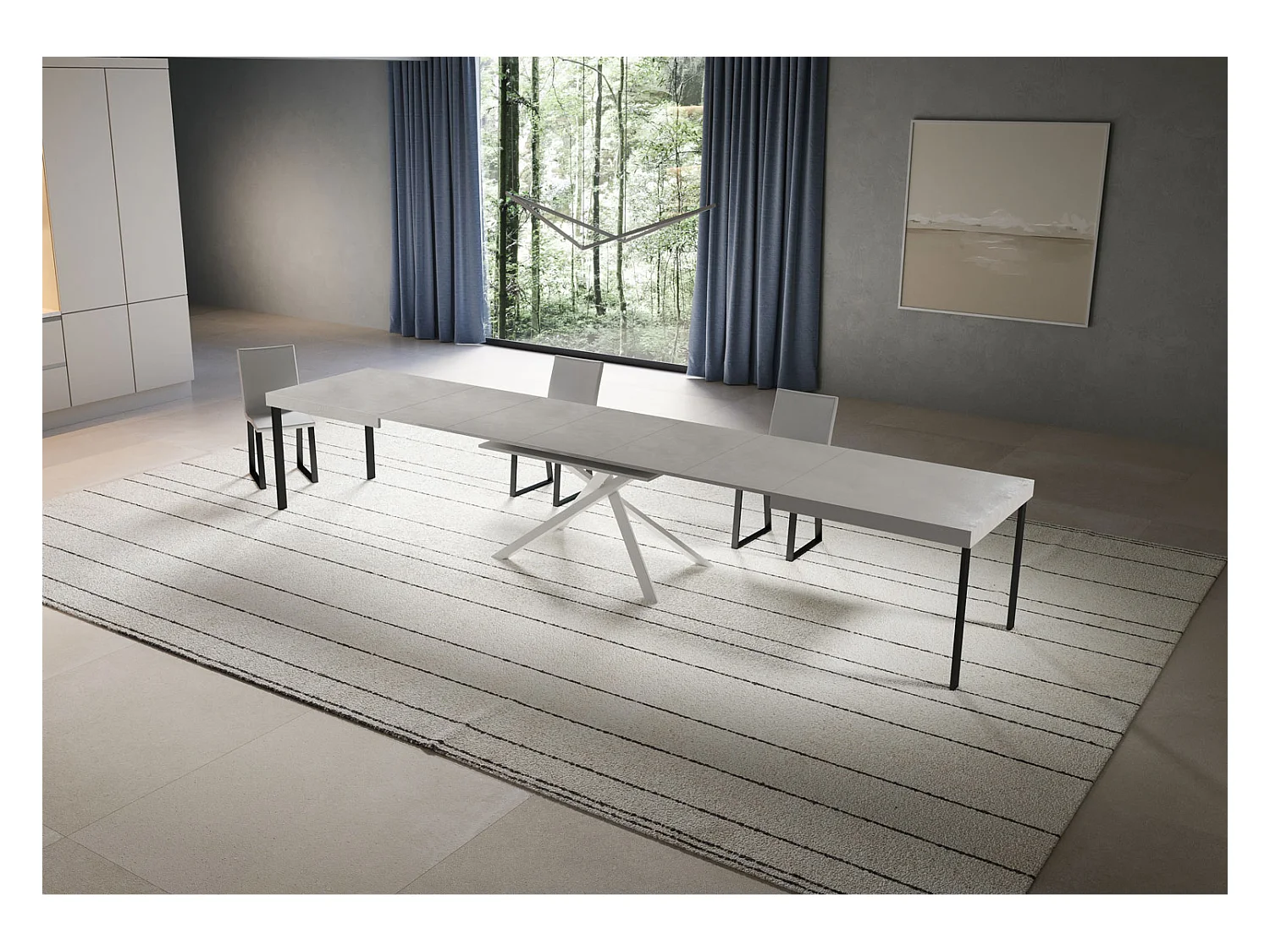 Niket Kaschmir Ausziehtisch 180/440x90 cm mit weißen Beinen