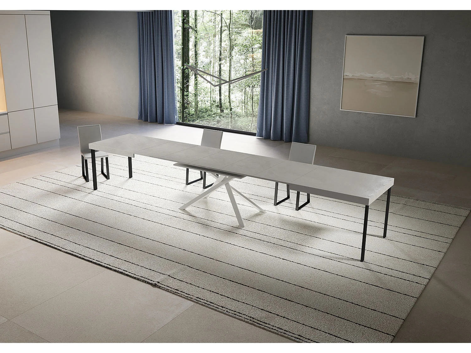 Mesa extensible Niket cachemir 180/440x90 cm con patas blancas