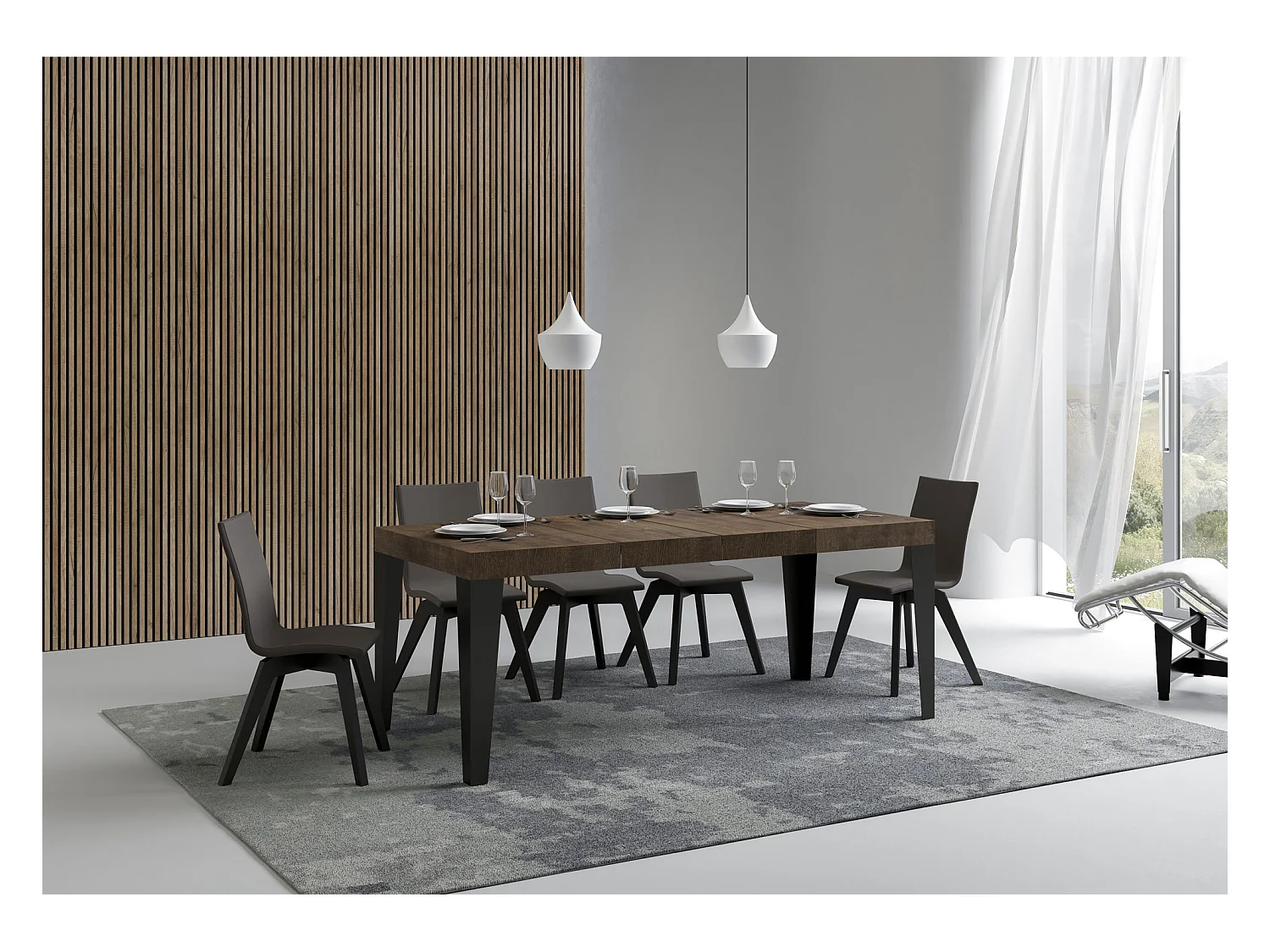 Mesa extensible 120/380x90 cm Flame Premium patas nogal antracita