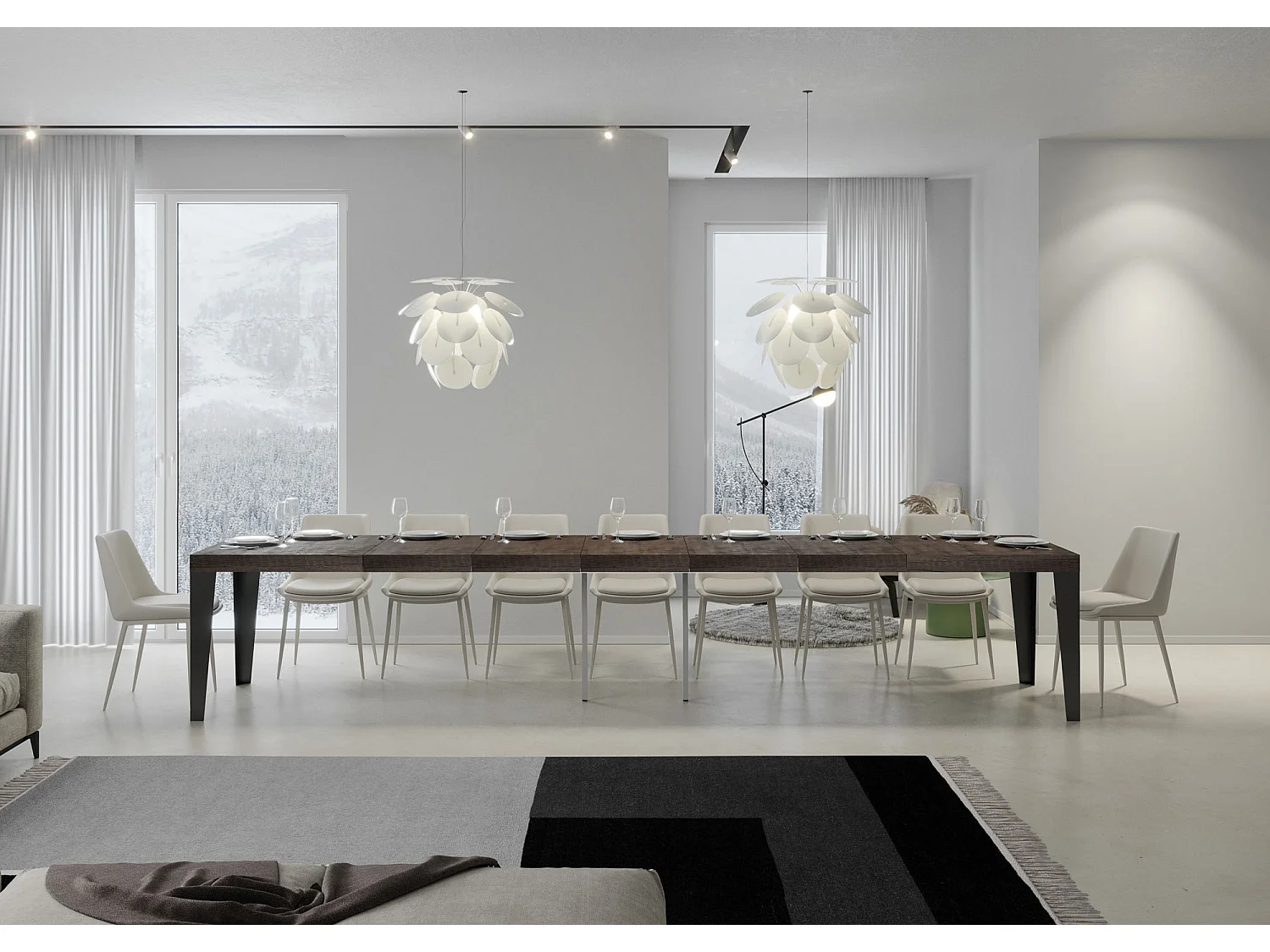 Uitschuifbare tafel 120/380x90 cm Flame Premium walnoot antraciet poten