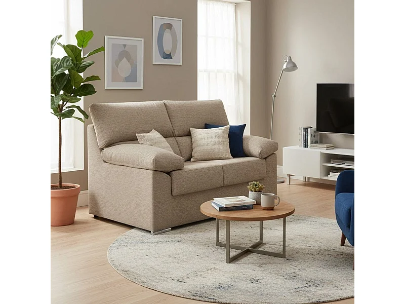 Sofá 2 plazas Málaga tapizado tela nevada 2 beige 100x140x85 cm