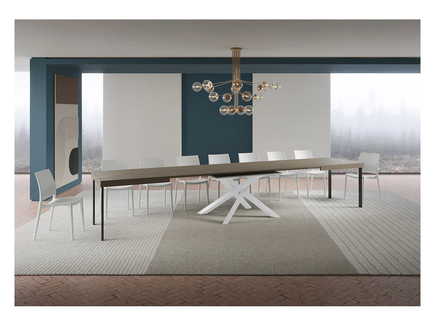 Stół rozkładany Volantis w kolorze gołębiej szarości 180/440x90 cm z białymi nogami