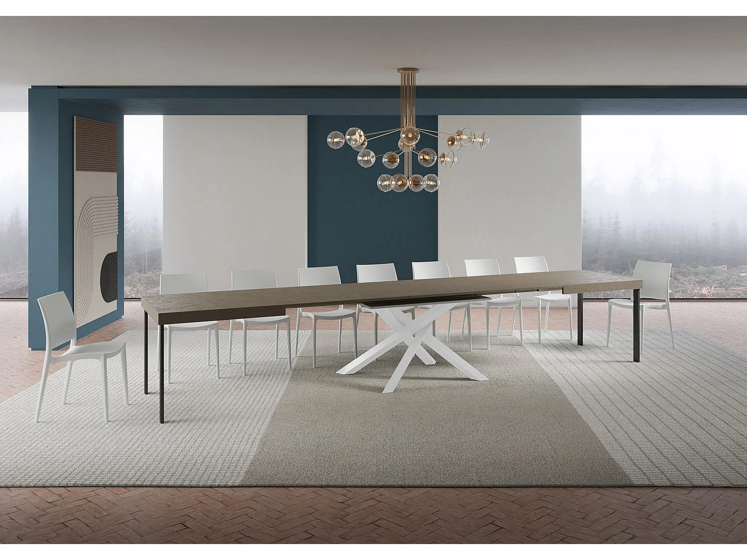 Stół rozkładany Volantis w kolorze gołębiej szarości 180/440x90 cm z białymi nogami