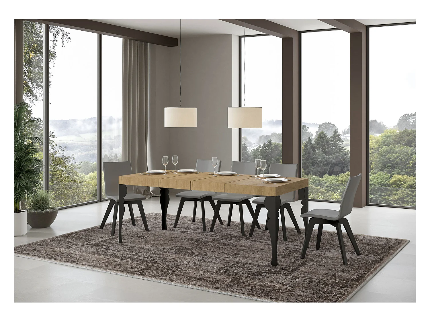 Paxon Premium uitschuifbare tafel 120/380x90 cm natuurlijk eiken met antraciet poten