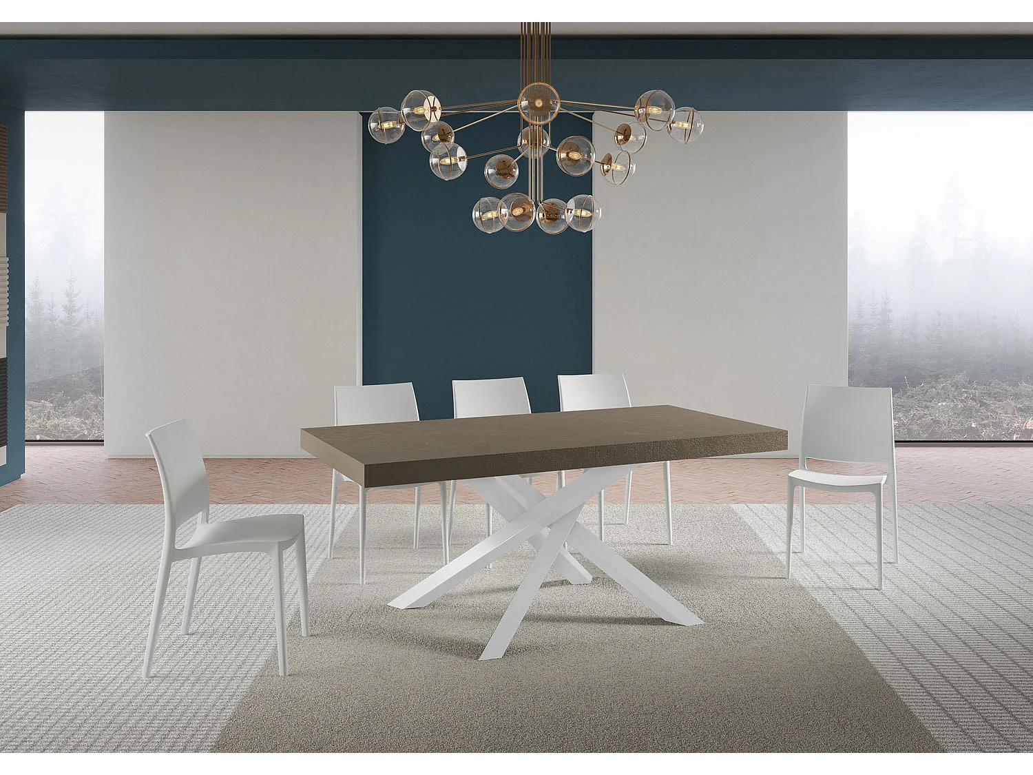 Mesa extensible Volantis Premium gris paloma 200/304x90 cm con patas blancas