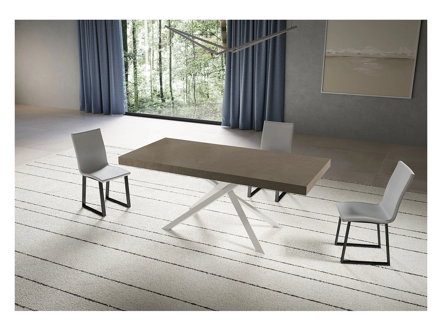 Stół rozkładany Niket gołębioszary 180/440x90 cm z białymi nogami