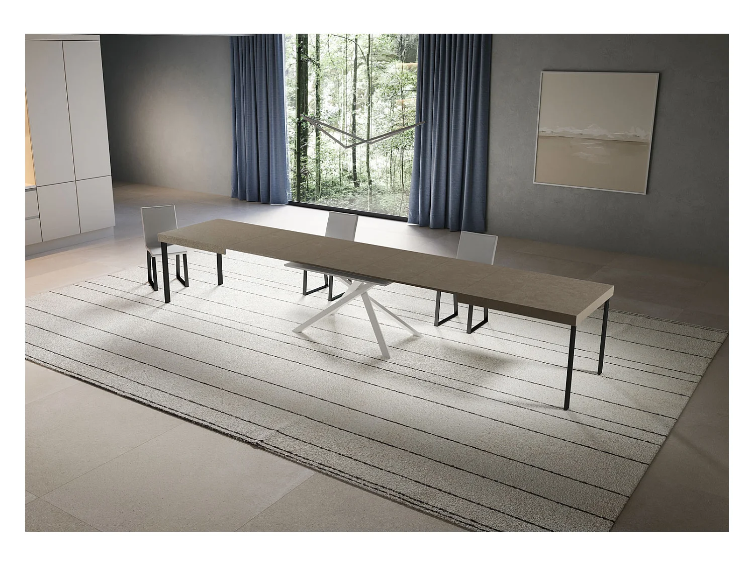 Stół rozkładany Niket gołębioszary 180/440x90 cm z białymi nogami