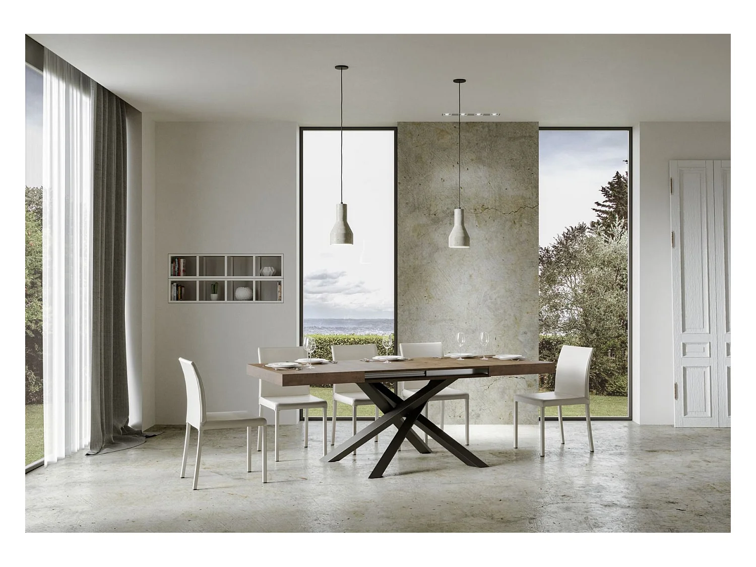 Uitschuifbare tafel 120/380x90 cm Volantis noten antraciet poten