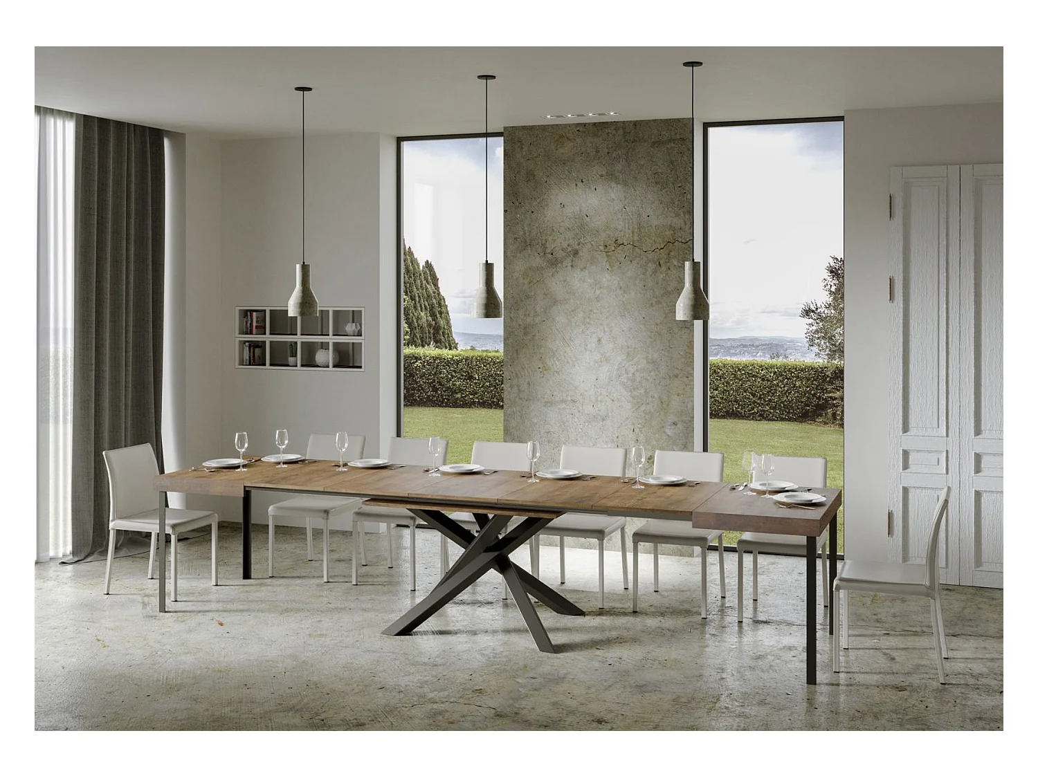 Uitschuifbare tafel 120/380x90 cm Volantis noten antraciet poten