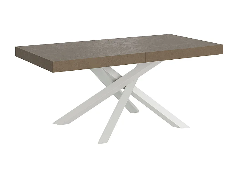 Table extensible Volantis gris tourterelle 200/304x90 cm avec pieds blancs