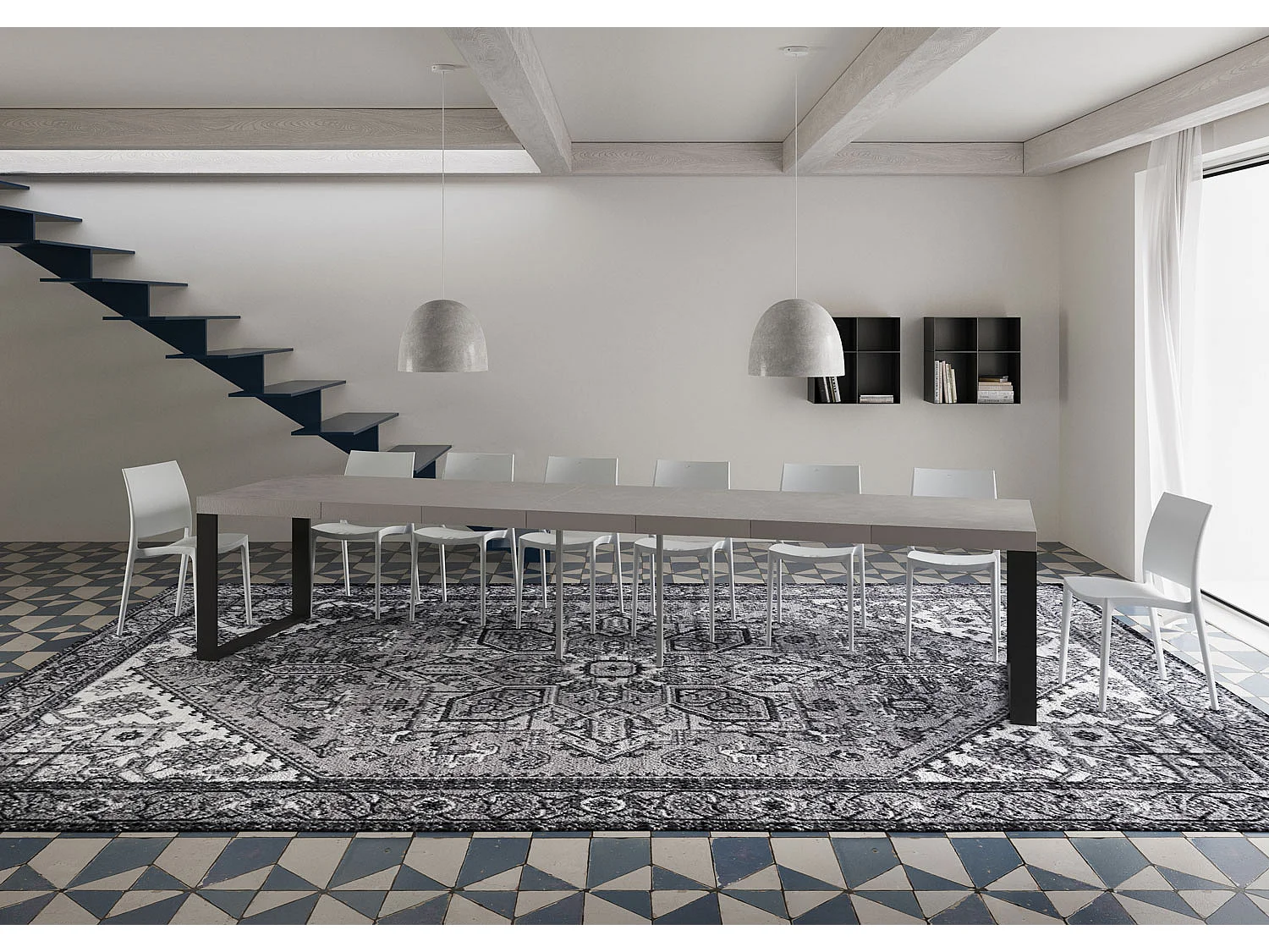 Mesa extensible 120/380x90 cm Tecno Premium patas antracita cachemir