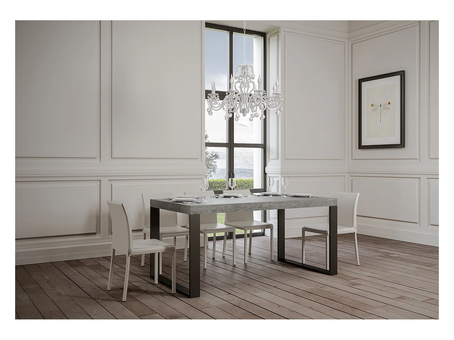 Uitschuifbare tafel 120/380x90 cm Tecno beton met antraciet poten