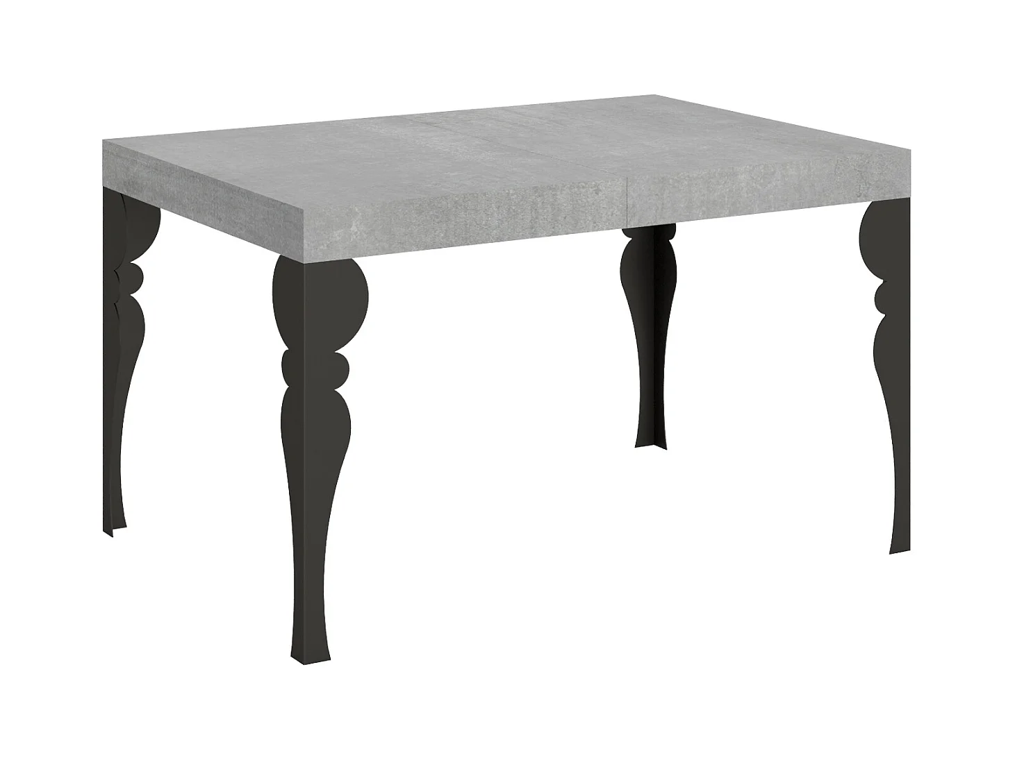 Ausziehbarer Tisch Paxon 120/380x90 cm mit anthrazitfarbenen Beinen.