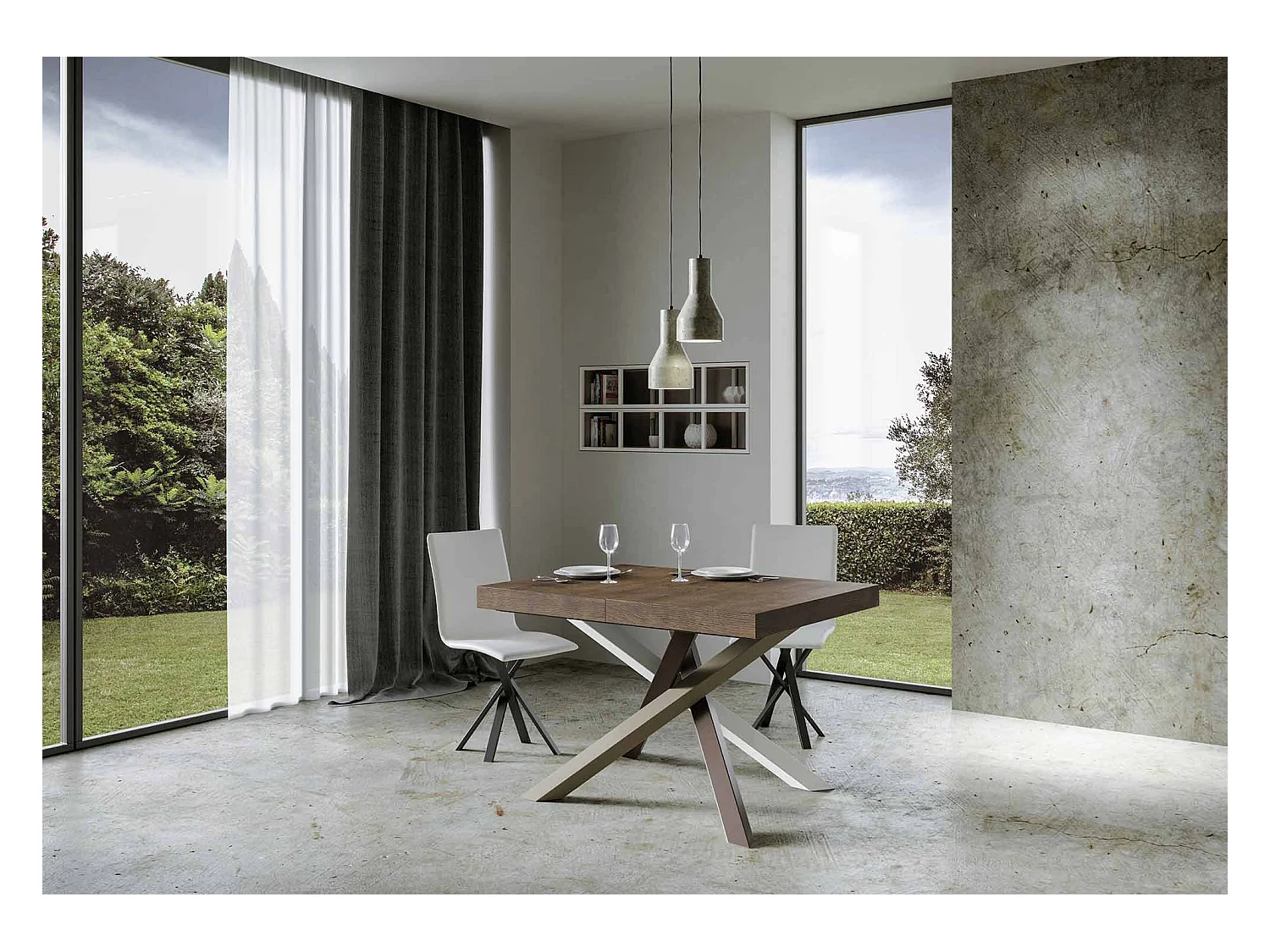 Table extensible 120/380x90 cm Volantis Premium noyer pieds multicolores 4/C